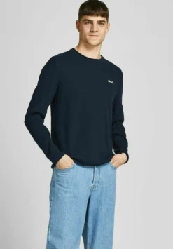 Jack & JonesJORPAUL TONS CREW NECK DETAIL - Stickad Tröja - Navy Blazer