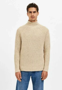 Selected HommeStickad Tröja - Cloud Cream