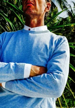 BOSSStickad Tröja - Light Blue