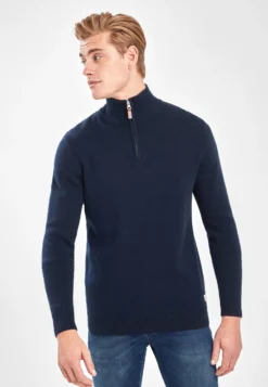 NextPREMIUM ZIP NECK - Stickad Tröja - Blue